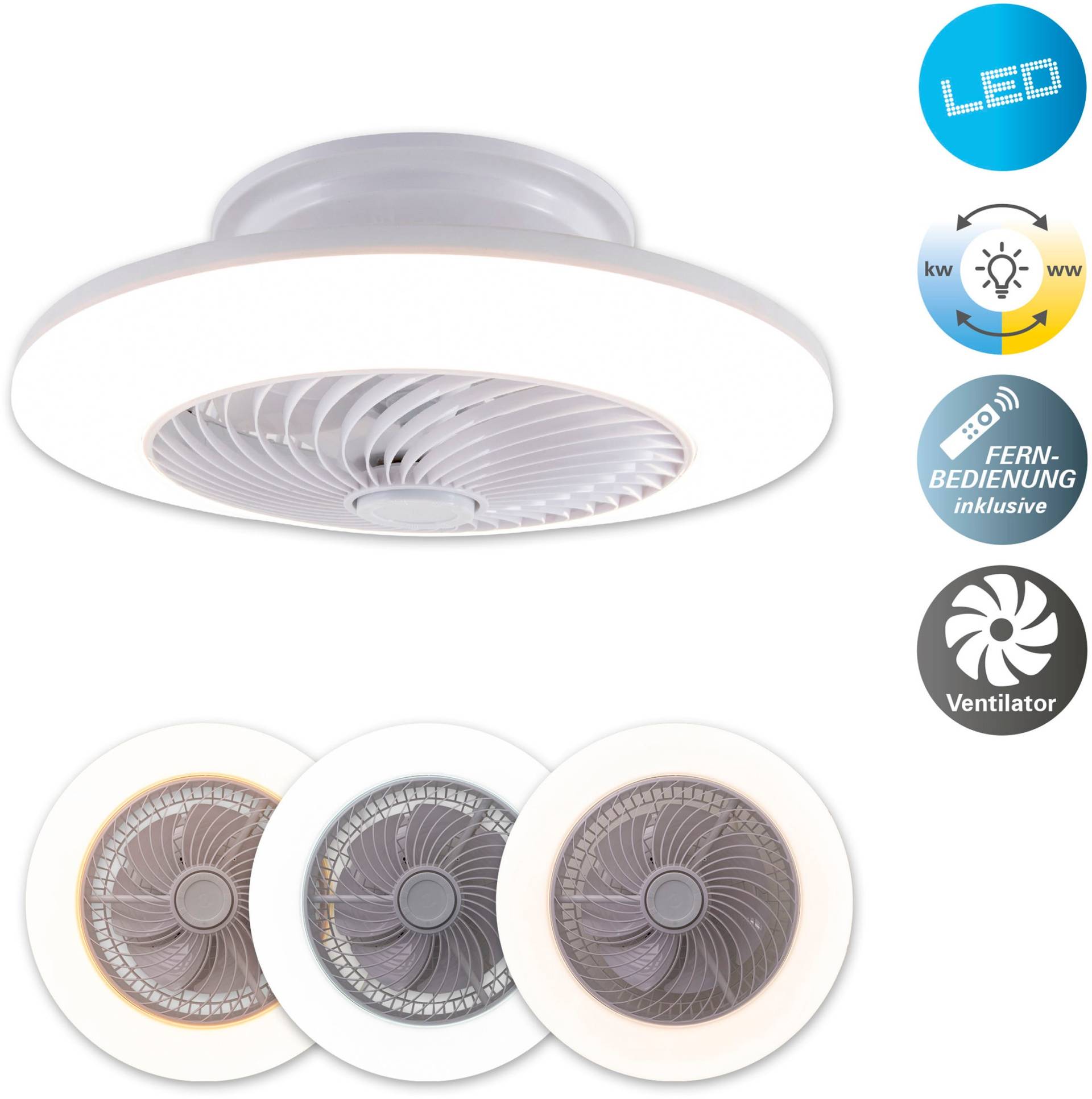 näve LED Deckenleuchte »Adoranto Deckenventilator«, Leuchtmittel LED-Board   LED fest integriert, Deckenlampe, Ventilator, Fernbed., 3-stufiger Lüfter 60W von Näve