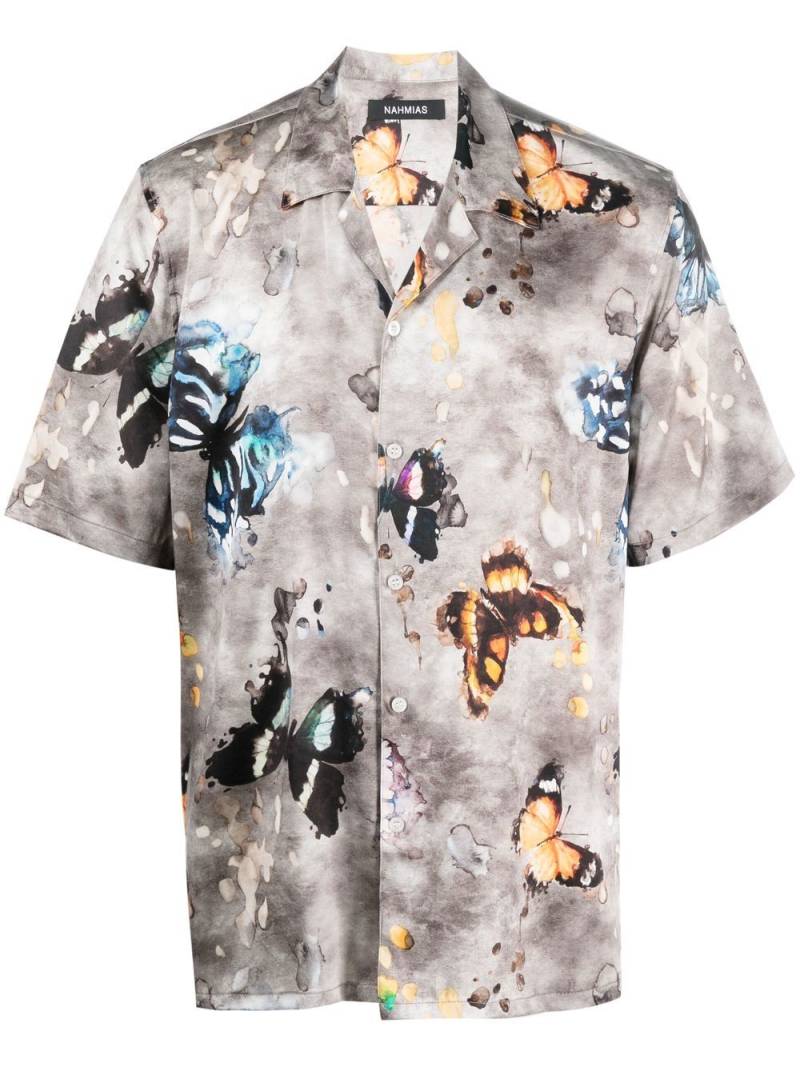 Nahmias butterfly-print stretch-silk shirt - Grey von Nahmias