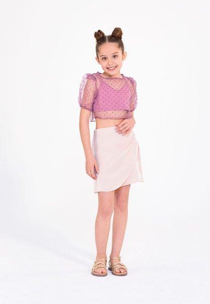 Polka Dot - Bluse Mädchen Malvenfarben 116 von Naleya kids