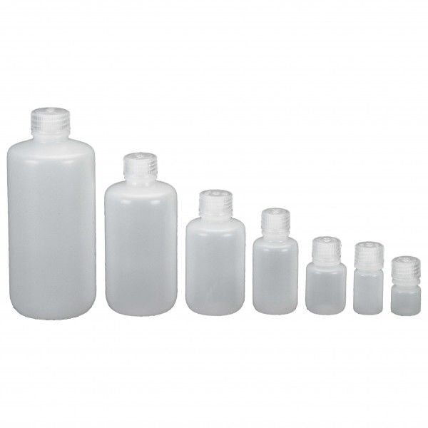 Nalgene - Flaschen Rund Gr 1000 ml - Hals Ø 28 mm;125 ml - Hals Ø 17 mm;250 ml - Hals Ø 17 mm;30 ml - Hals Ø 14 mm;500 ml - Hals Ø 21 mm;60 ml - Hals Ø 14 mm transparent von Nalgene