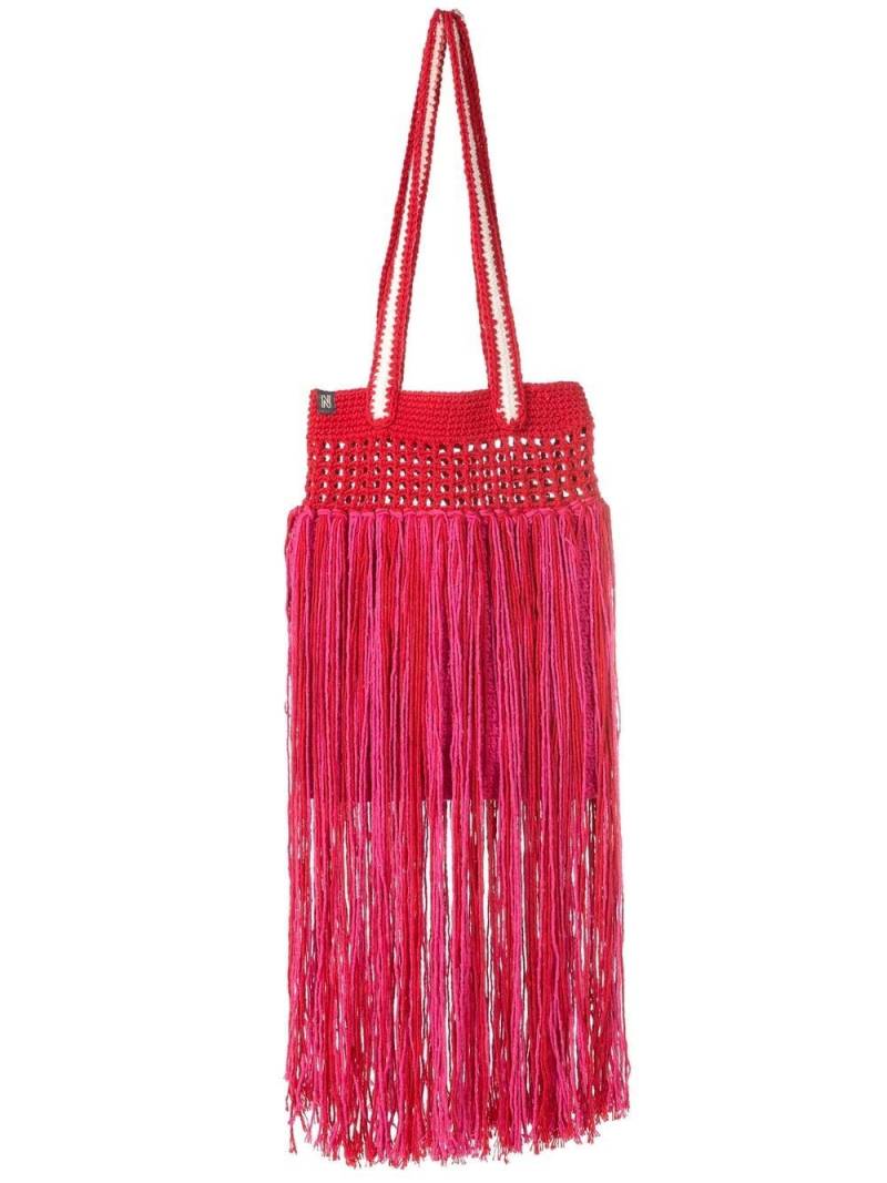 Nannacay Felipa fringe-detail knitted tote bag - Pink von Nannacay