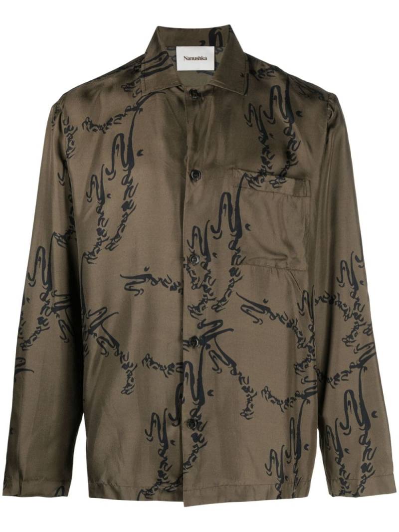 Nanushka Jelmer logo-print silk shirt - Green von Nanushka