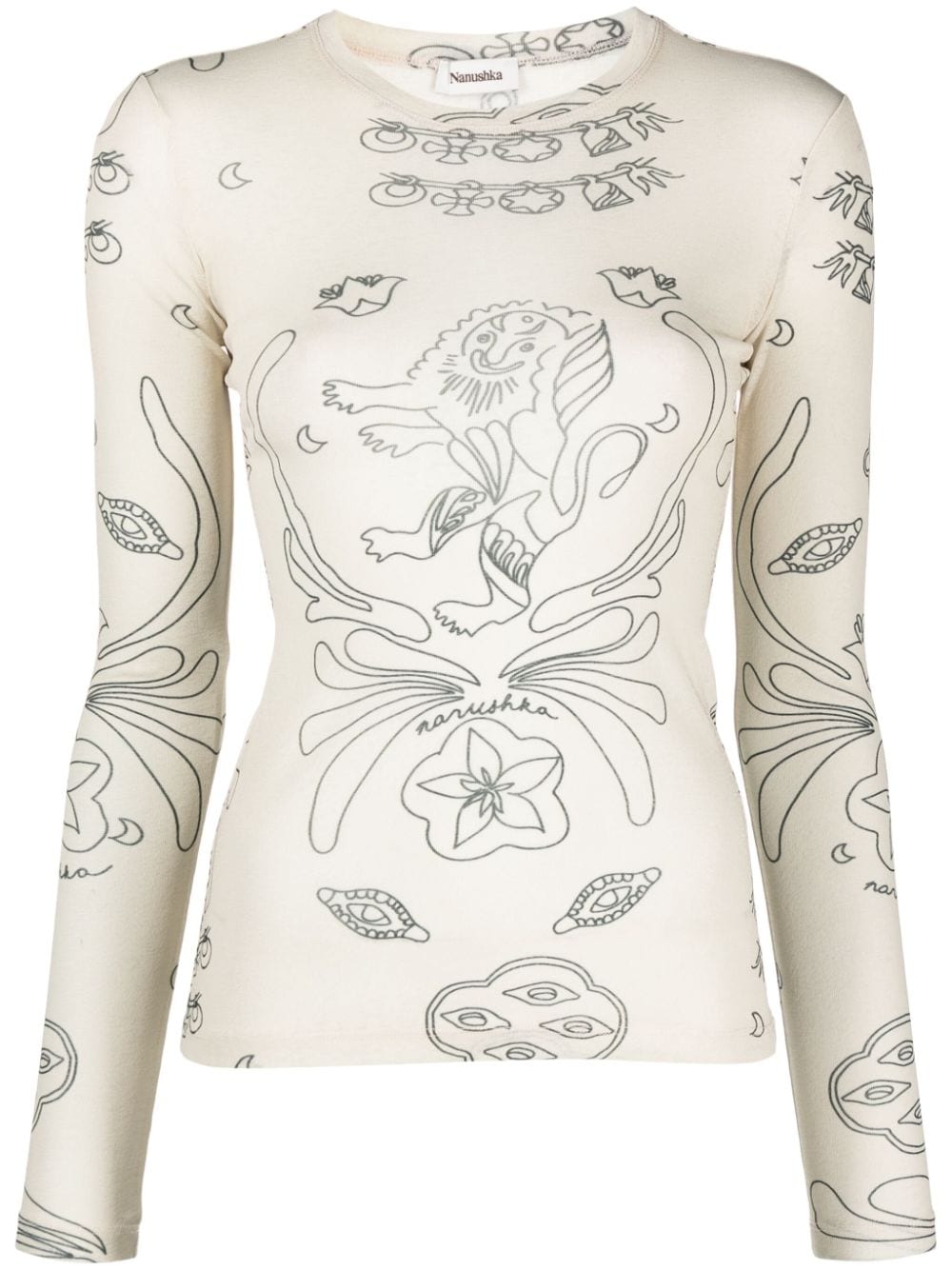 Nanushka Lymee graphic-print mesh top - Neutrals von Nanushka