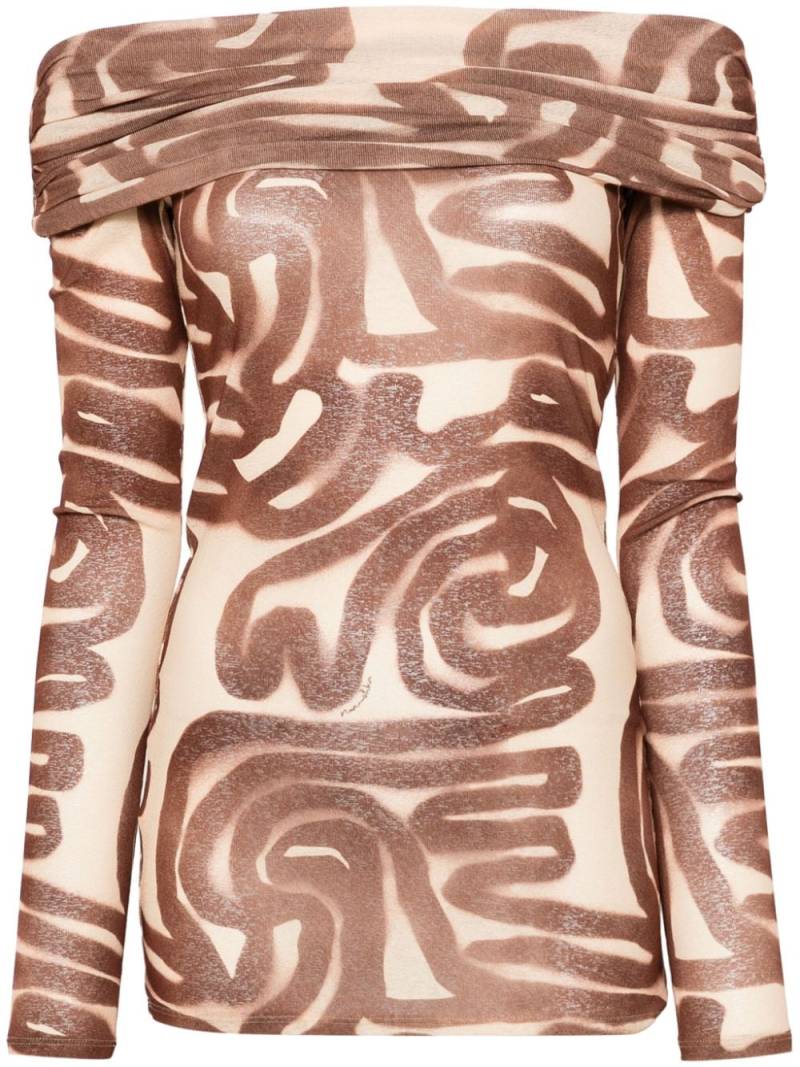 Nanushka abstract-print off-shoulder top - Neutrals von Nanushka