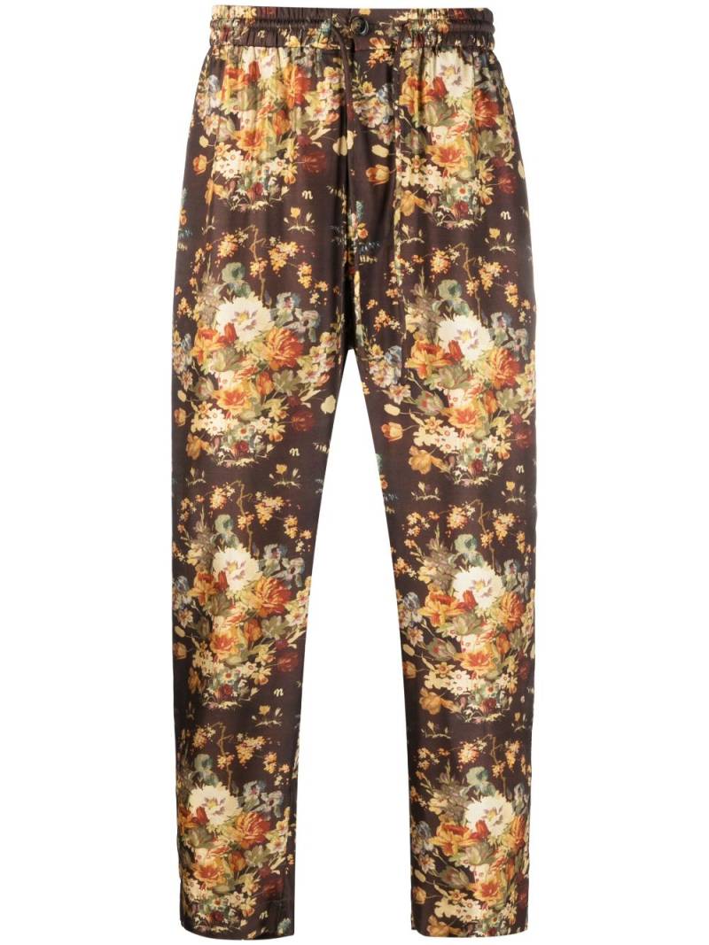 Nanushka floral-print straight-leg silk trousers - Brown von Nanushka