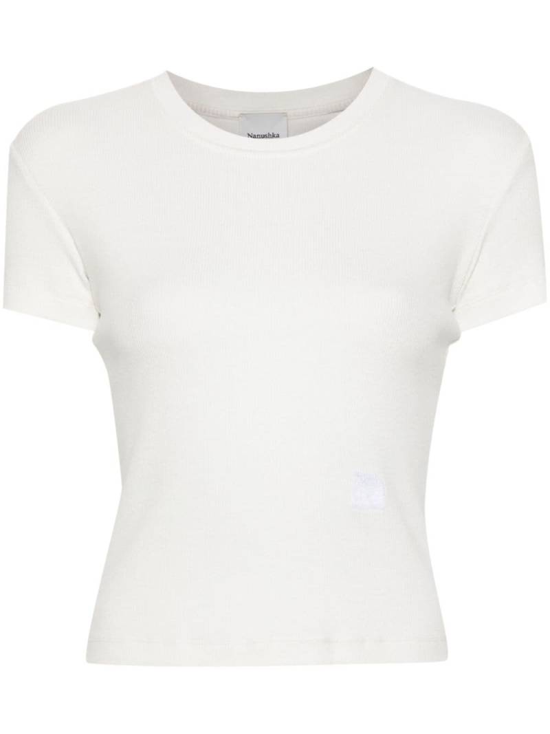 Nanushka logo-embroidered ribbed T-shirt - White von Nanushka