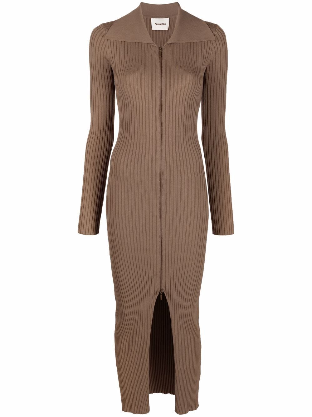 Nanushka ribbed-knit cotton zip-up dress - Brown von Nanushka