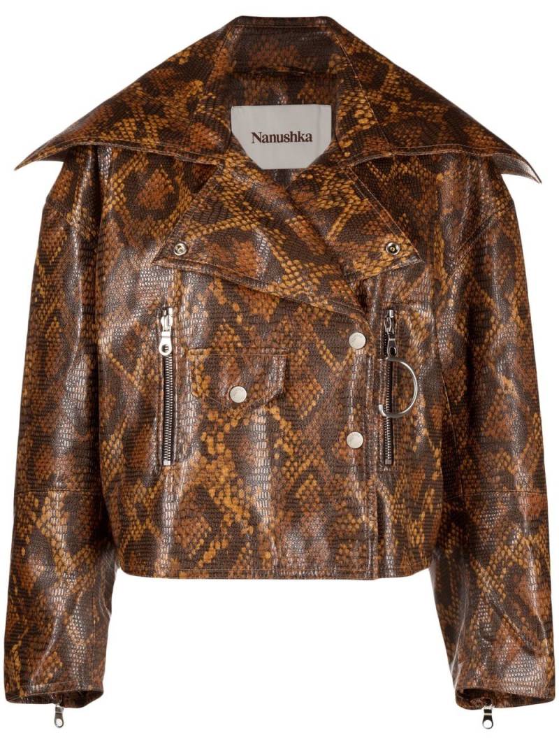 Nanushka snakeskin-print biker jacket - Brown von Nanushka