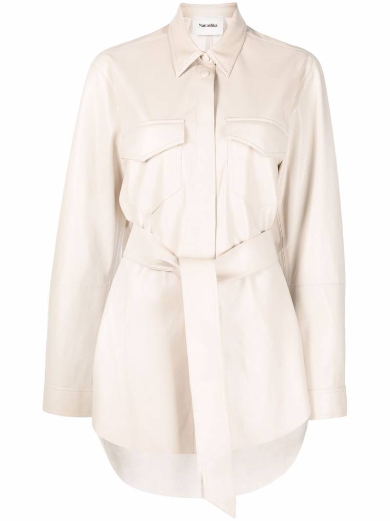 Nanushka vegan-leather belted oversize shirt - Neutrals von Nanushka