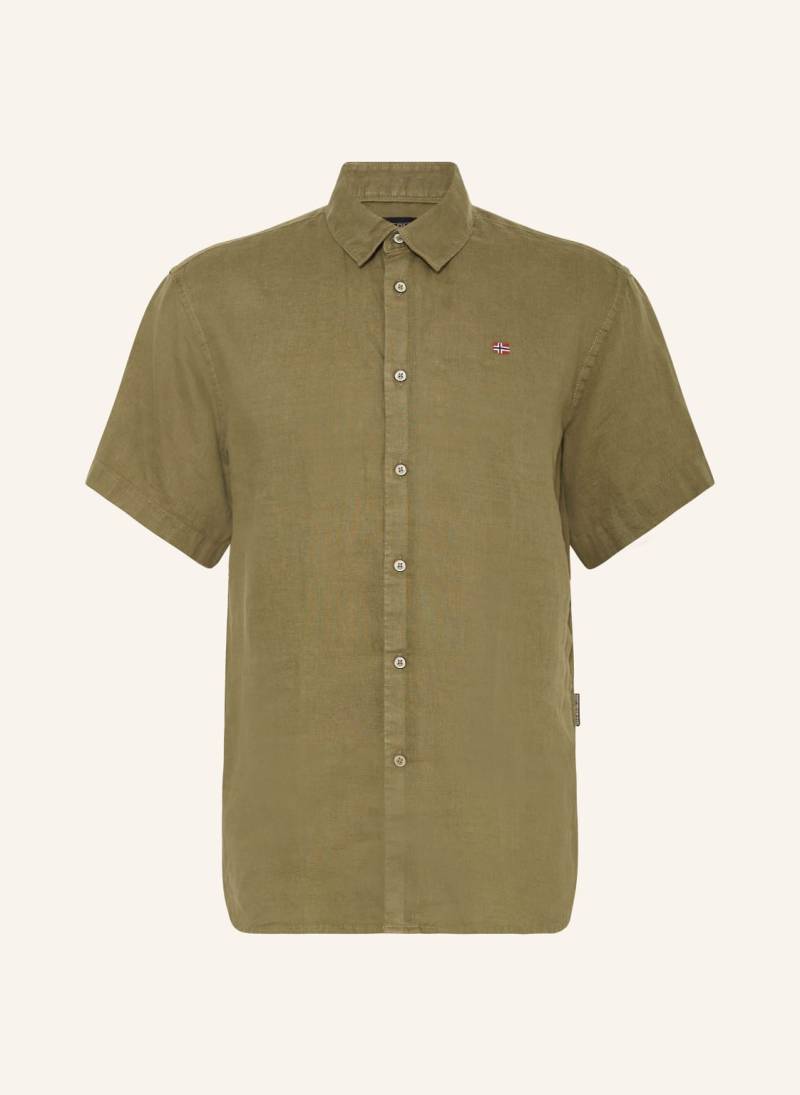 Napapijri Kurzarm-Hemd G-Linen Regular Fit gruen von Napapijri