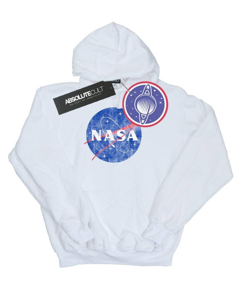 Classic Insignia Logo Distressed Kapuzenpullover Mädchen Weiss 128 von Nasa