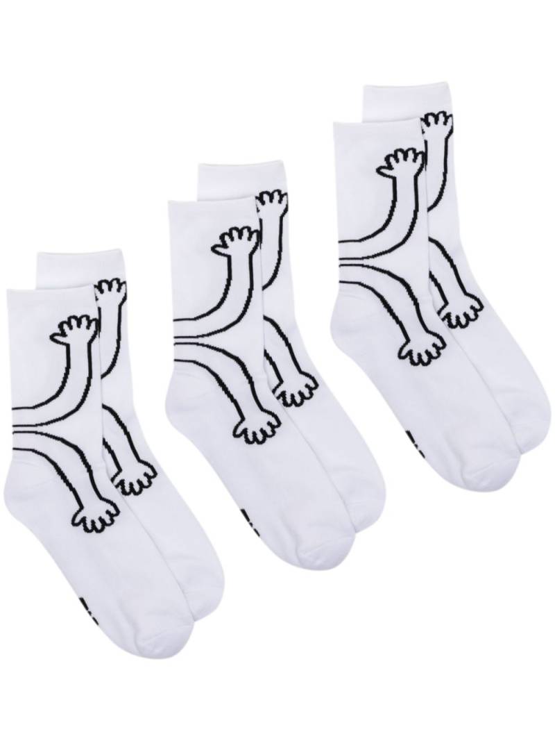 Natasha Zinko Hands-print three-pack socks - White von Natasha Zinko