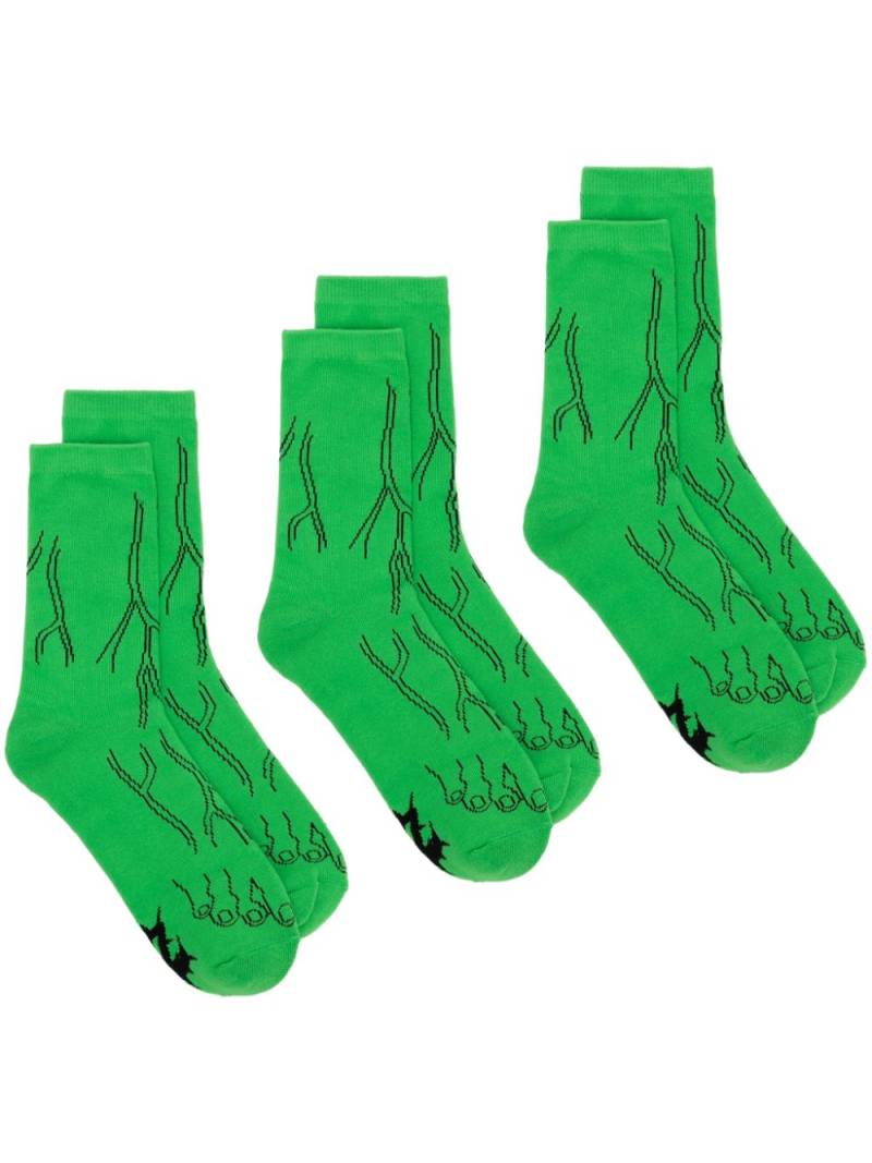 Natasha Zinko Monster Feet cotton ankle socks (pack of three) - Green von Natasha Zinko