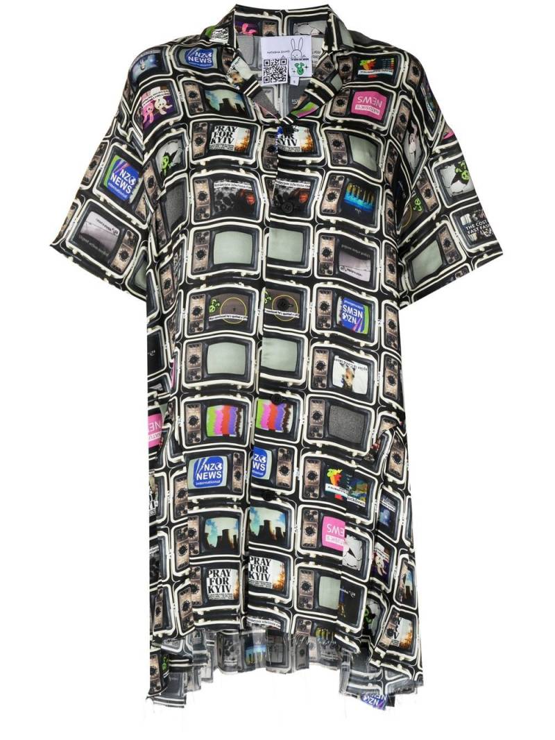 Natasha Zinko TV-print silk-blend shirtdress - Black von Natasha Zinko