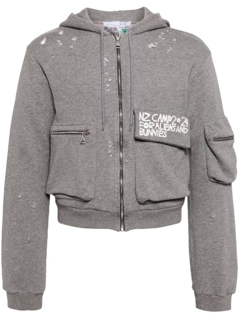 Natasha Zinko distressed logo-print hooded jacket - Grey von Natasha Zinko