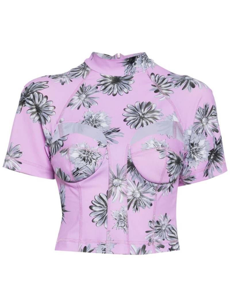 Natasha Zinko floral-print cut-out top - Purple von Natasha Zinko