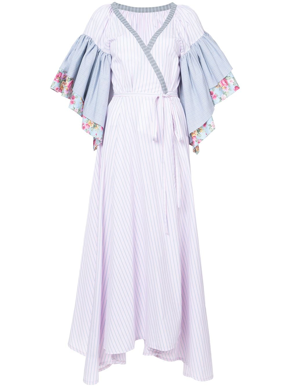 Natasha Zinko floral striped ruffle sleeve wrap dress - Pink von Natasha Zinko