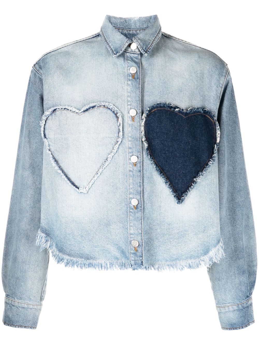 Natasha Zinko heart-appliqué frayed denim shirt - Blue von Natasha Zinko