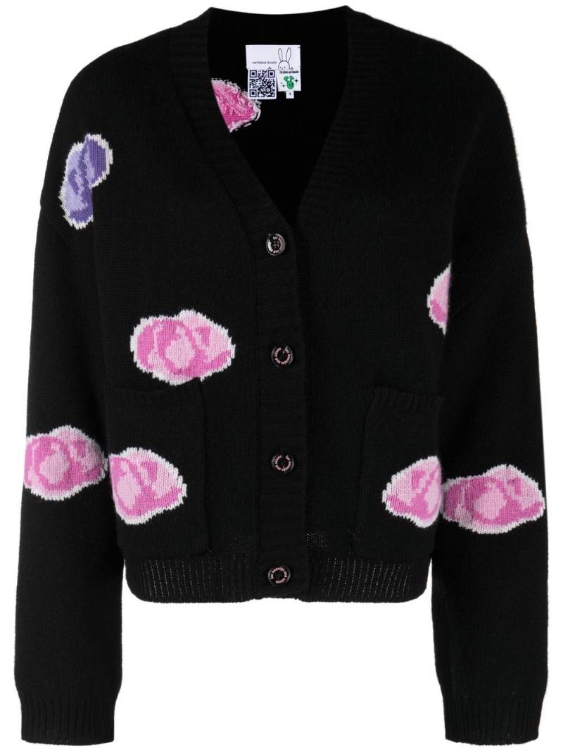 Natasha Zinko rose-intarsia V-neck cardigan - Black von Natasha Zinko