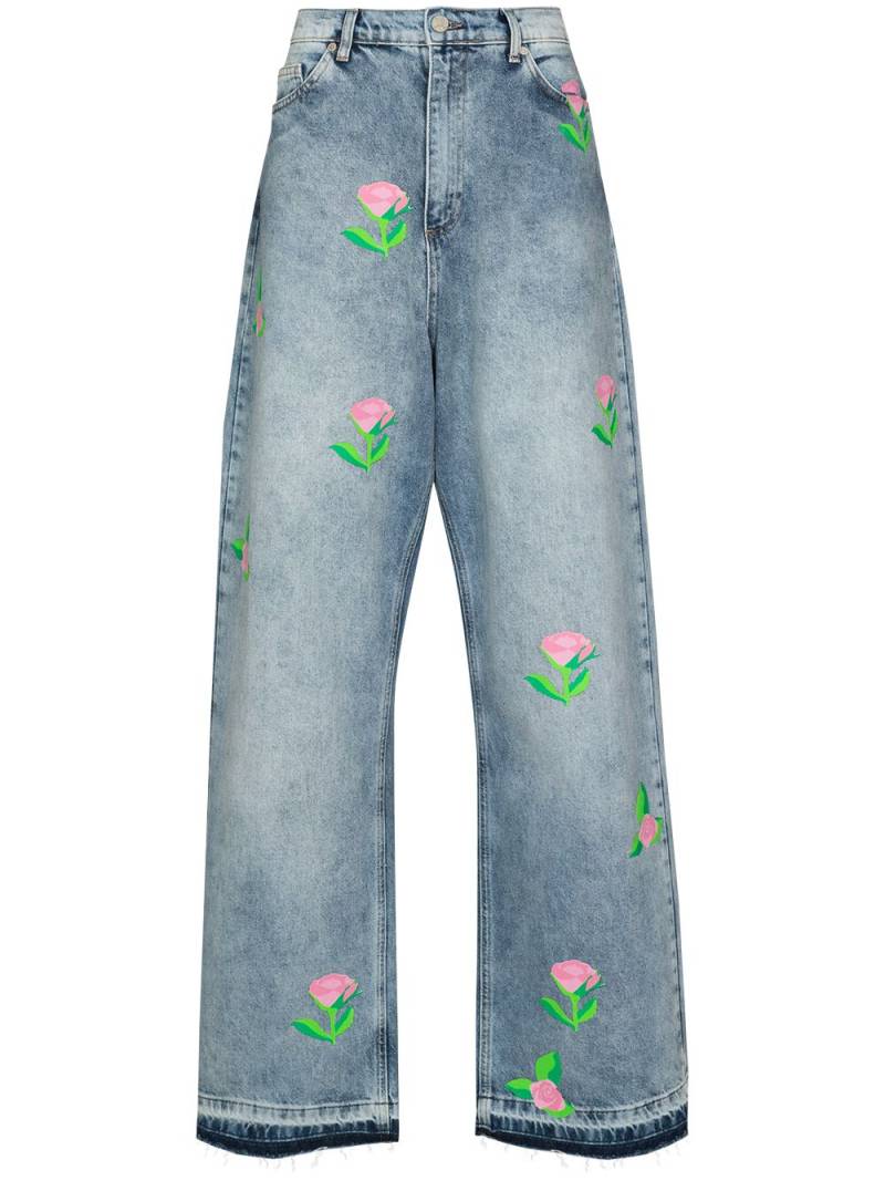 Natasha Zinko rose-print wide-leg jeans - Blue von Natasha Zinko