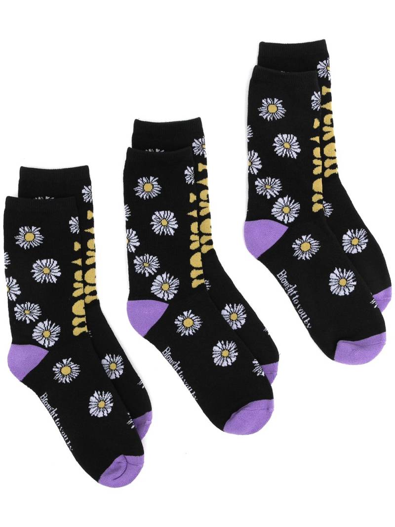 Natasha Zinko slogan-floral knit socks - Black von Natasha Zinko