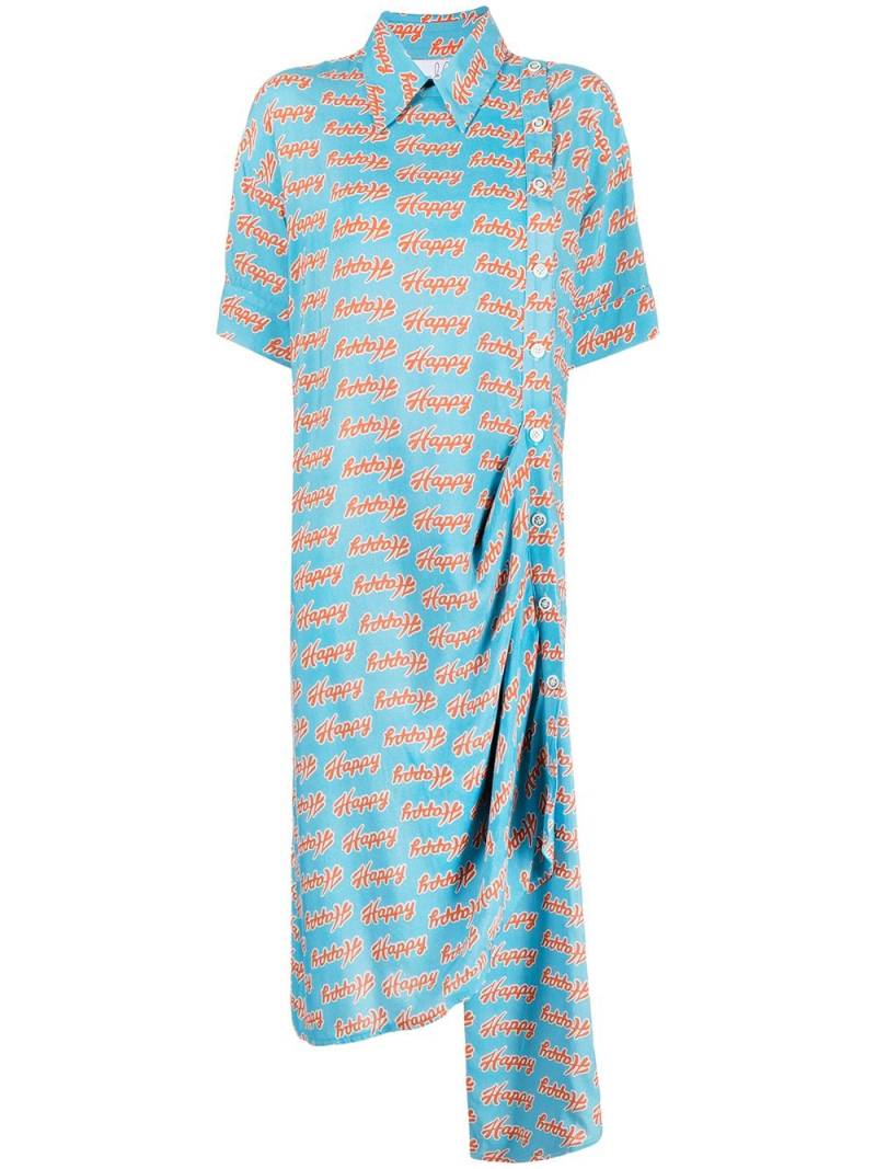 Natasha Zinko slogan-print asymmetric shirt dress - Blue von Natasha Zinko