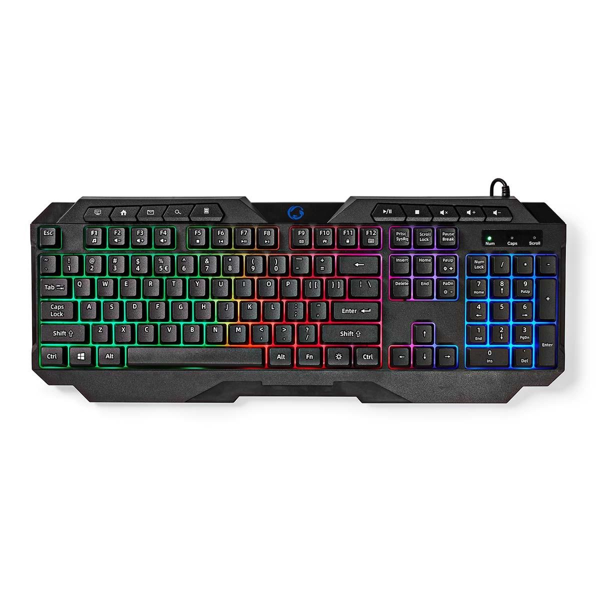 Nedis - Kabelgebundene Gaming-Tastatur | USB Typ-A Membrantasten LED QWERTY US-Layout USB-Stromversorgung Stromkabellänge: 1,30 m Multimedia von Nedis