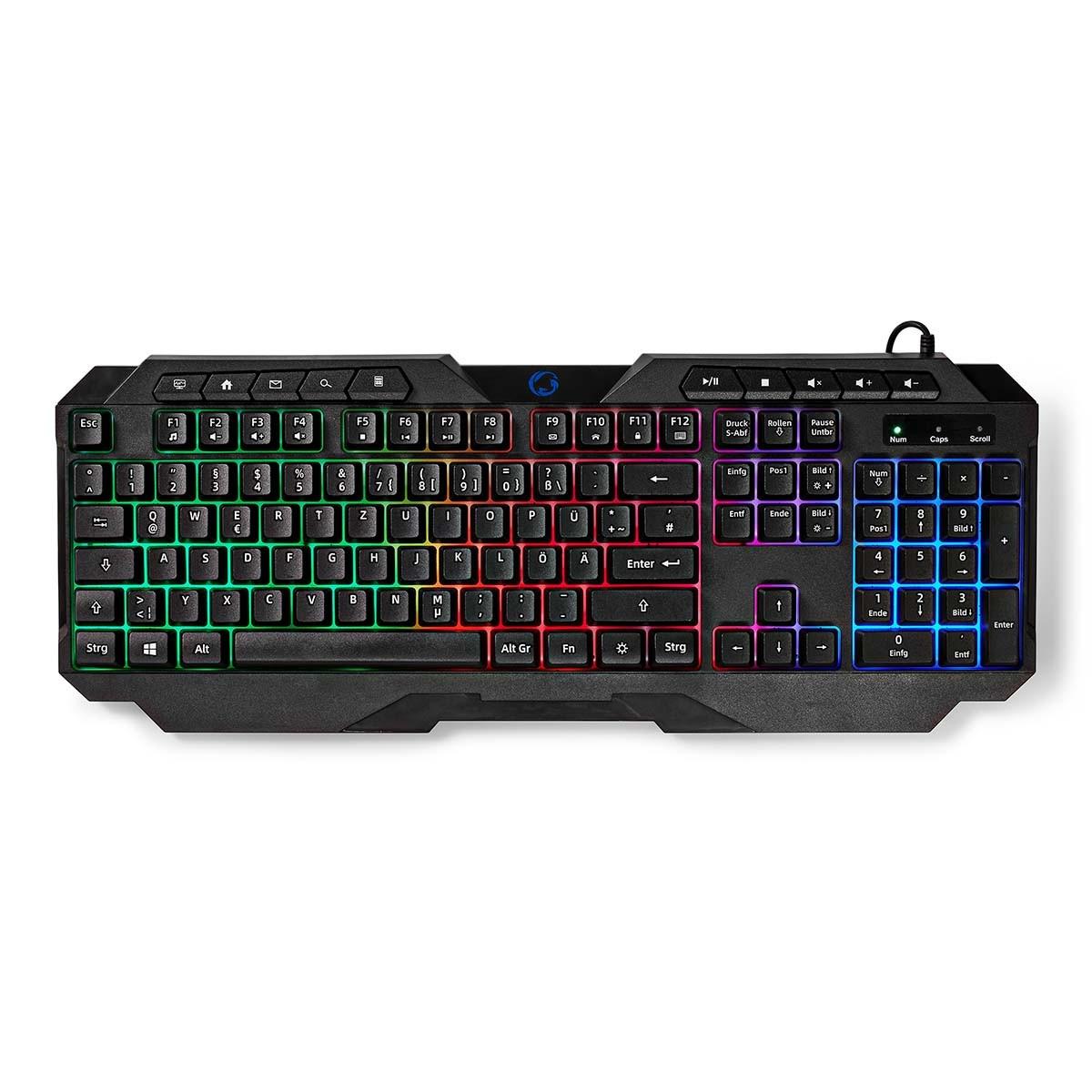 Kabelgebundene Gaming-Tastatur | USB Typ-A | Membrantasten | LED | QWERTZ | DE Layout | USB-Stromversorgung | Länge des Stromkabels: 1,30 m | Multimedia von Nedis