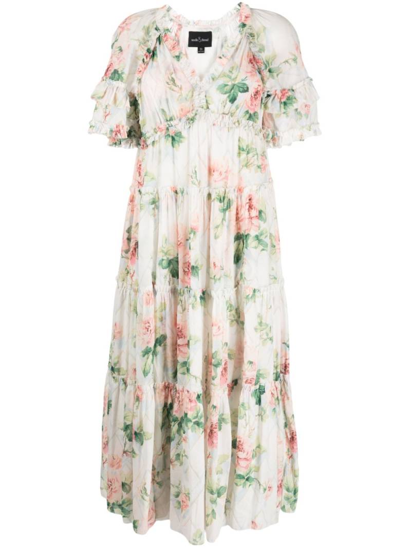 Needle & Thread Harlequin floral-print long-dress - White von Needle & Thread