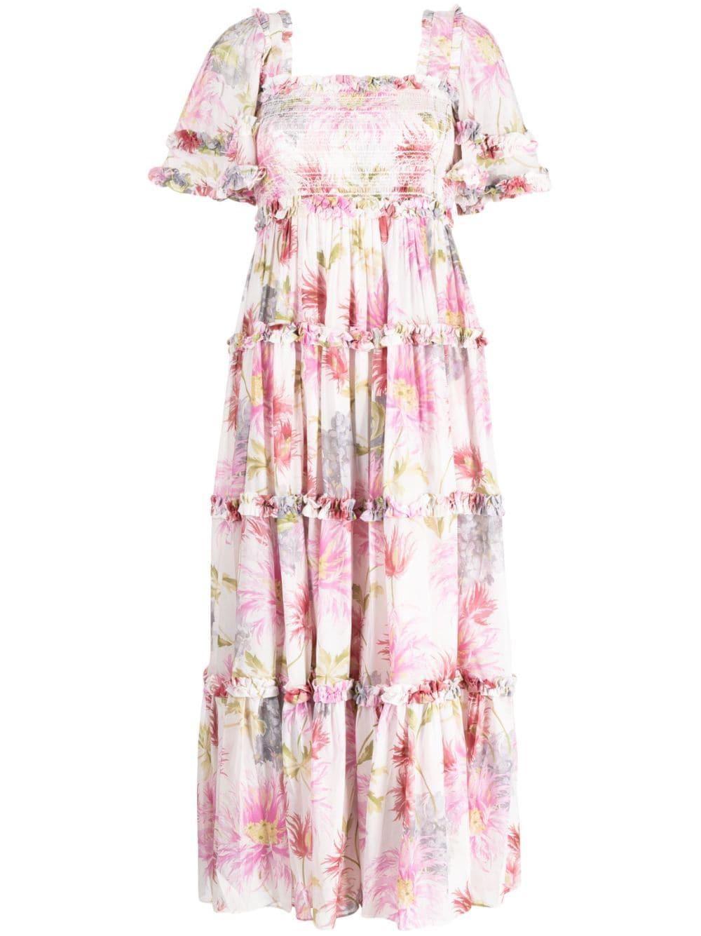 Needle & Thread Hummingbird floral-print smocked dress - Pink von Needle & Thread