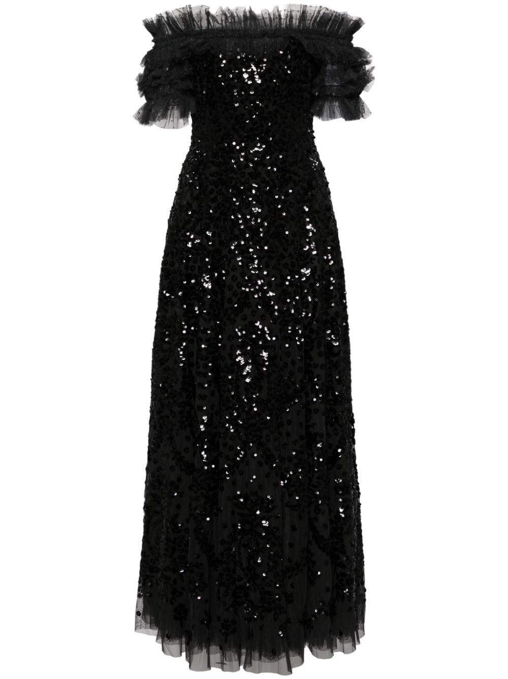 Needle & Thread Sequin Wreath off-shoulder gown - Black von Needle & Thread