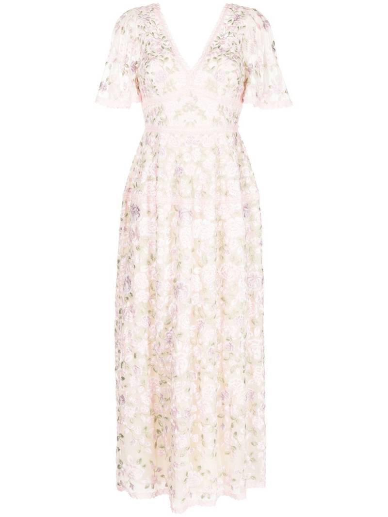 Needle & Thread floral-embroidered midi dress - Pink von Needle & Thread