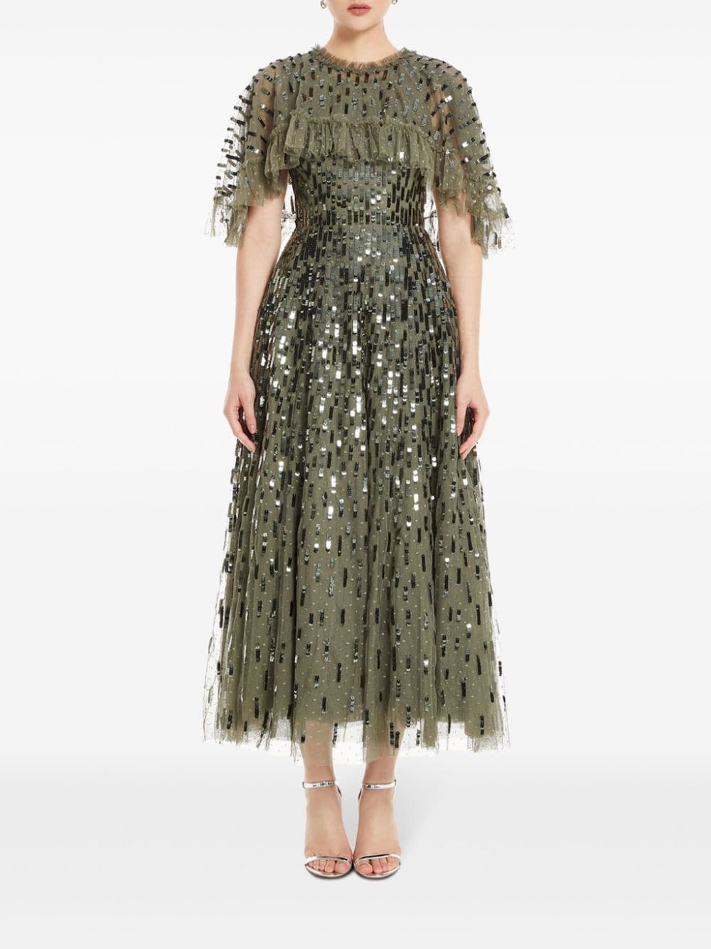 Needle & Thread sequin-embellished cape gown - Green von Needle & Thread