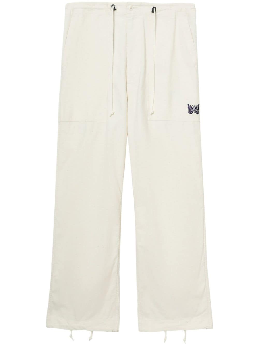 Needles butterfly-embroidered cotton trousers - Neutrals von Needles