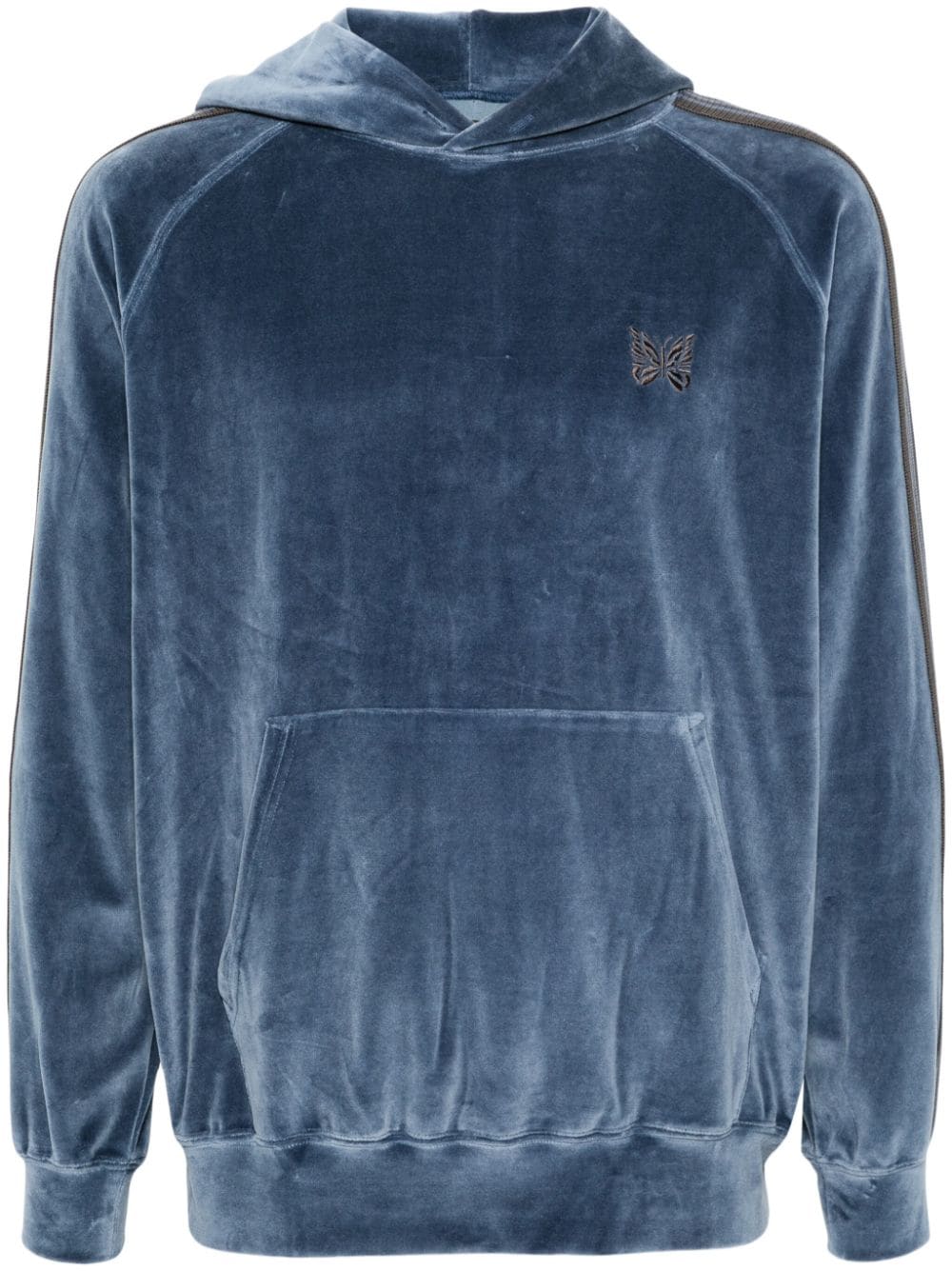 Needles logo-embroidered velvet-effect hoodie - Blue von Needles