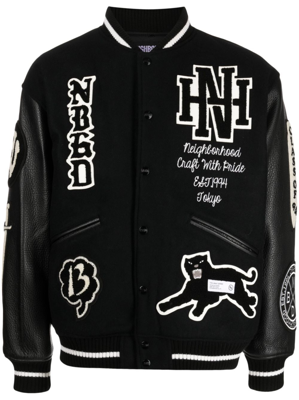 Neighborhood logo-patch varsity jacket - Black von Neighborhood