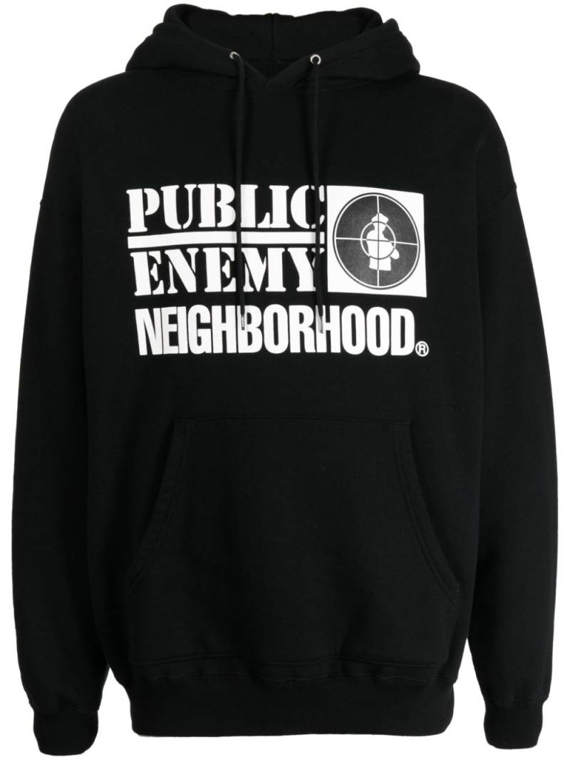 Neighborhood x Public Enemy logo-print cotton hoodie - Black von Neighborhood