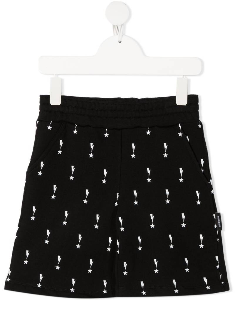 Neil Barrett Kids lightning bolt-print track shorts - Black von Neil Barrett Kids