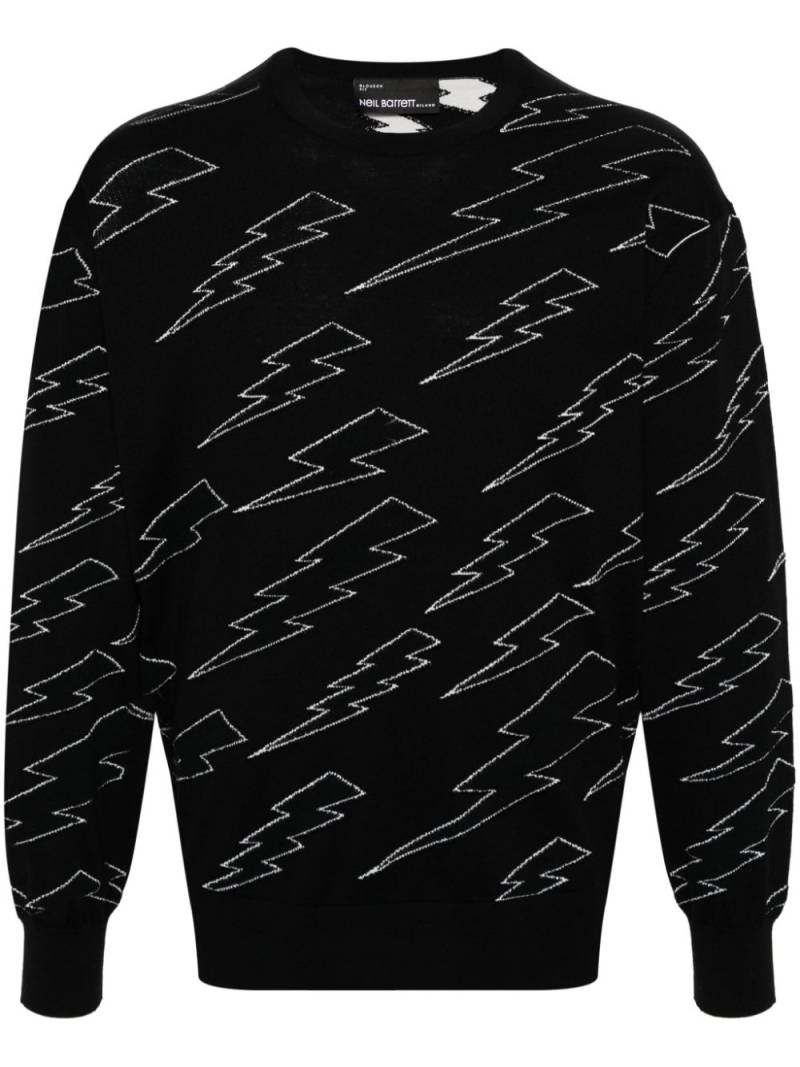 Neil Barrett Thunderbolt-intarsia cotton jumper - Black von Neil Barrett