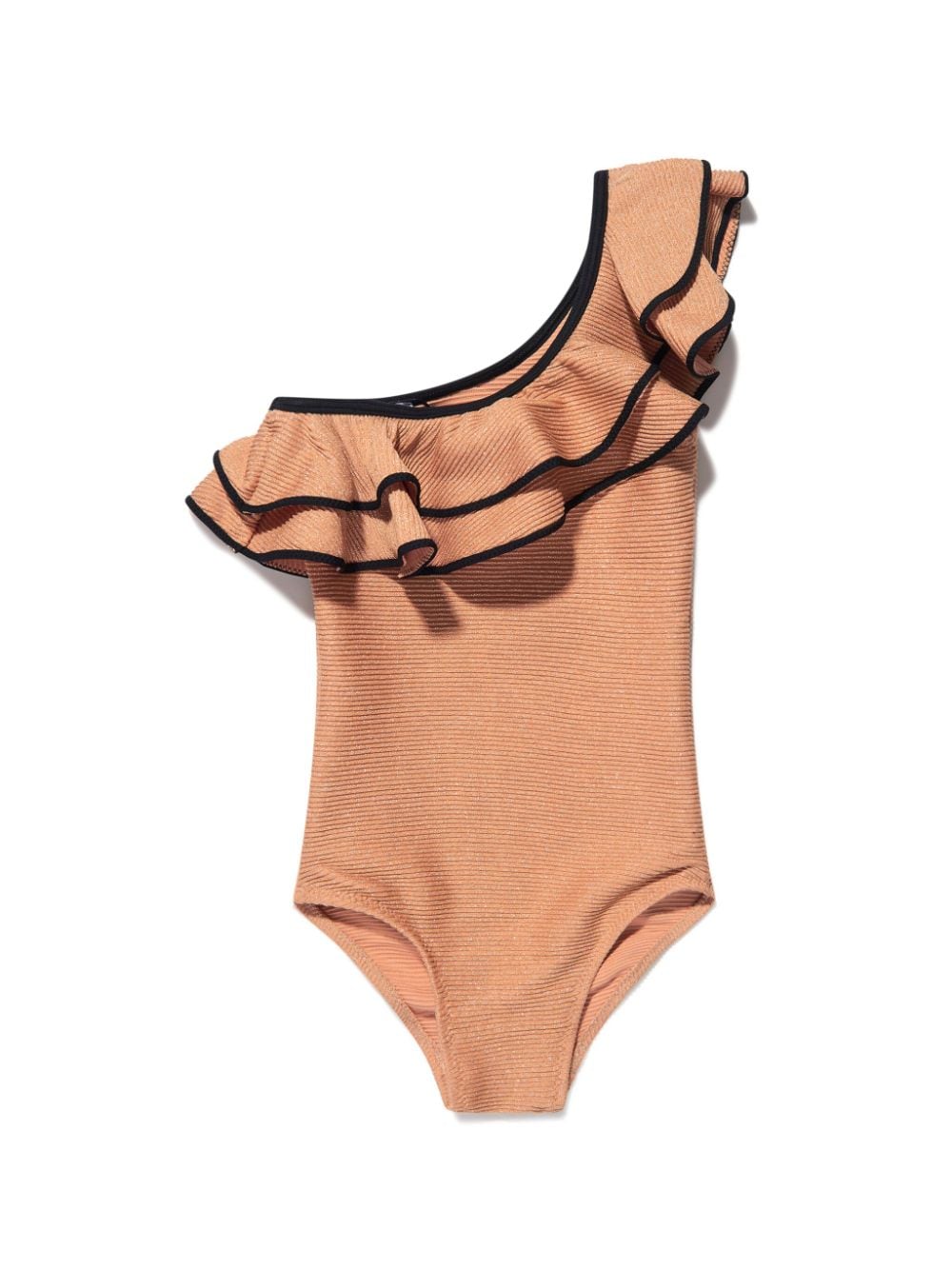 Nessi Byrd Kids Eliza glitter ruffle one-shouder swimswuit - Brown von Nessi Byrd Kids