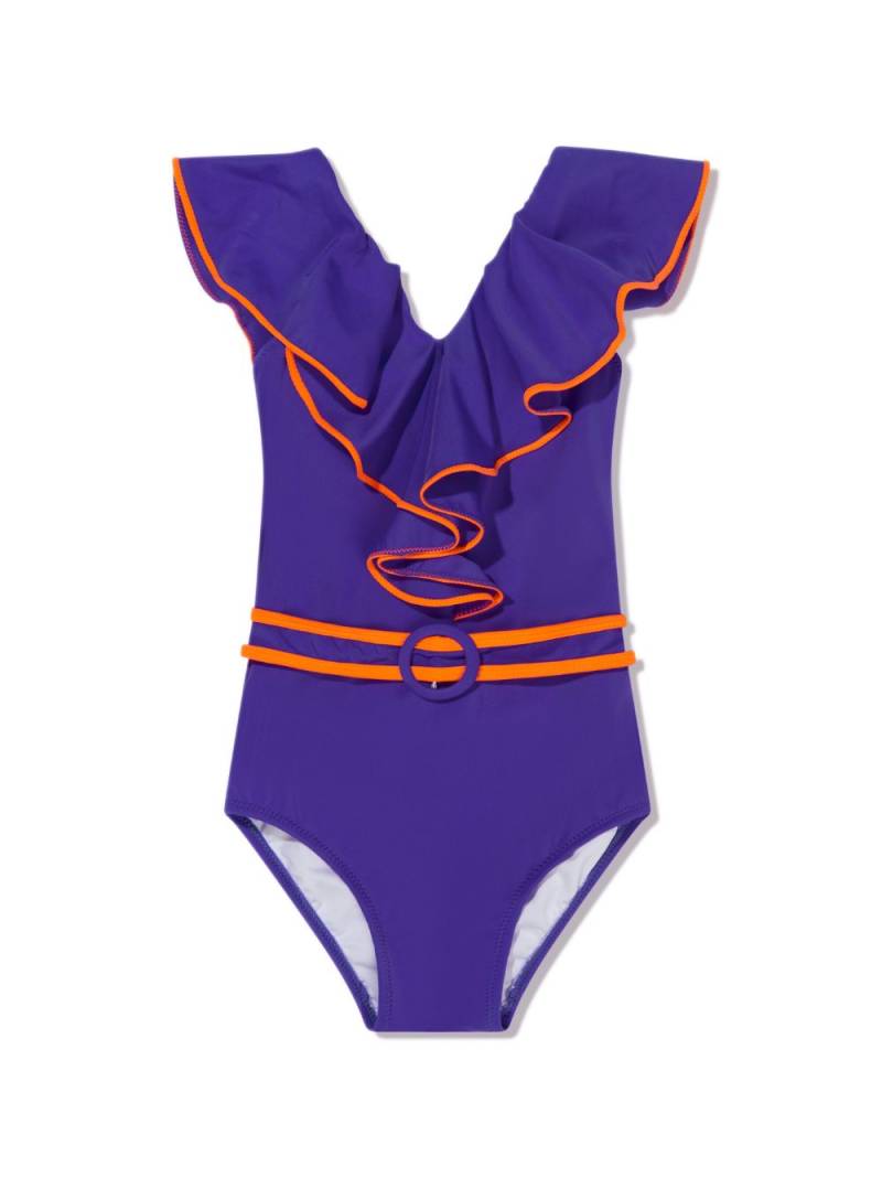 Nessi Byrd Kids V-neck belted swimsuit - Purple von Nessi Byrd Kids