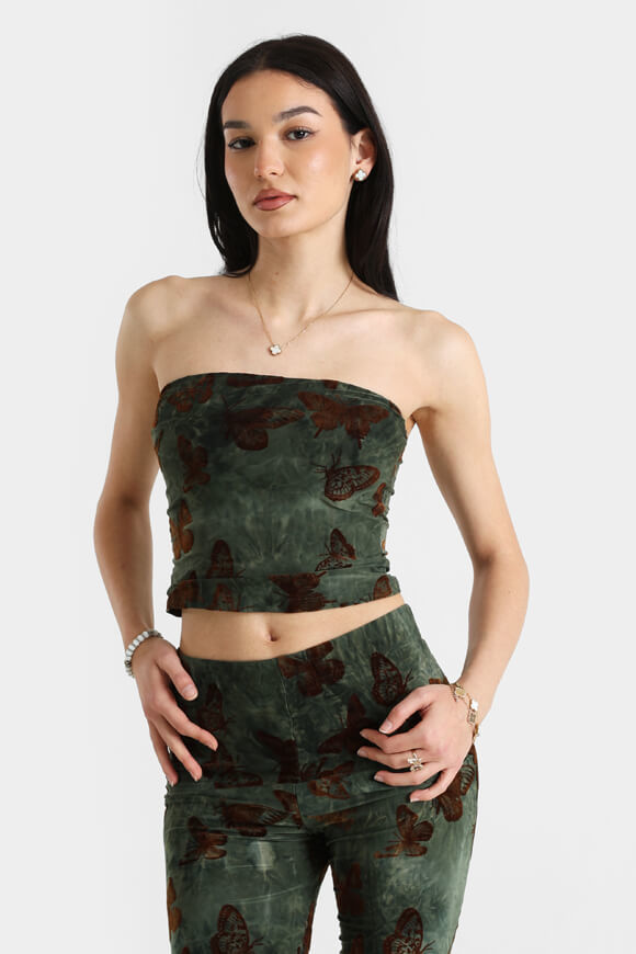 Nevertheless Bandeau Crop Top | Grün + Braun | Damen  | L von Nevertheless