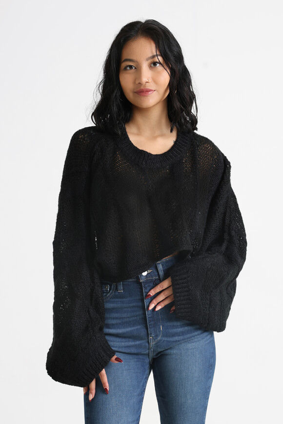 Nevertheless Crop Strickpullover | Schwarz | Damen  | L von Nevertheless