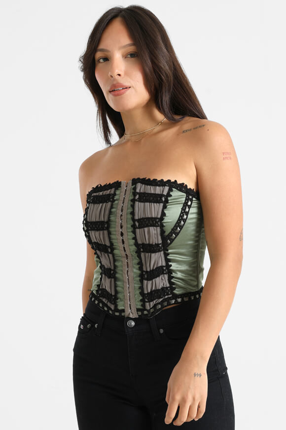 Nevertheless Satin Corsage-Top | Olive | Damen  | L von Nevertheless