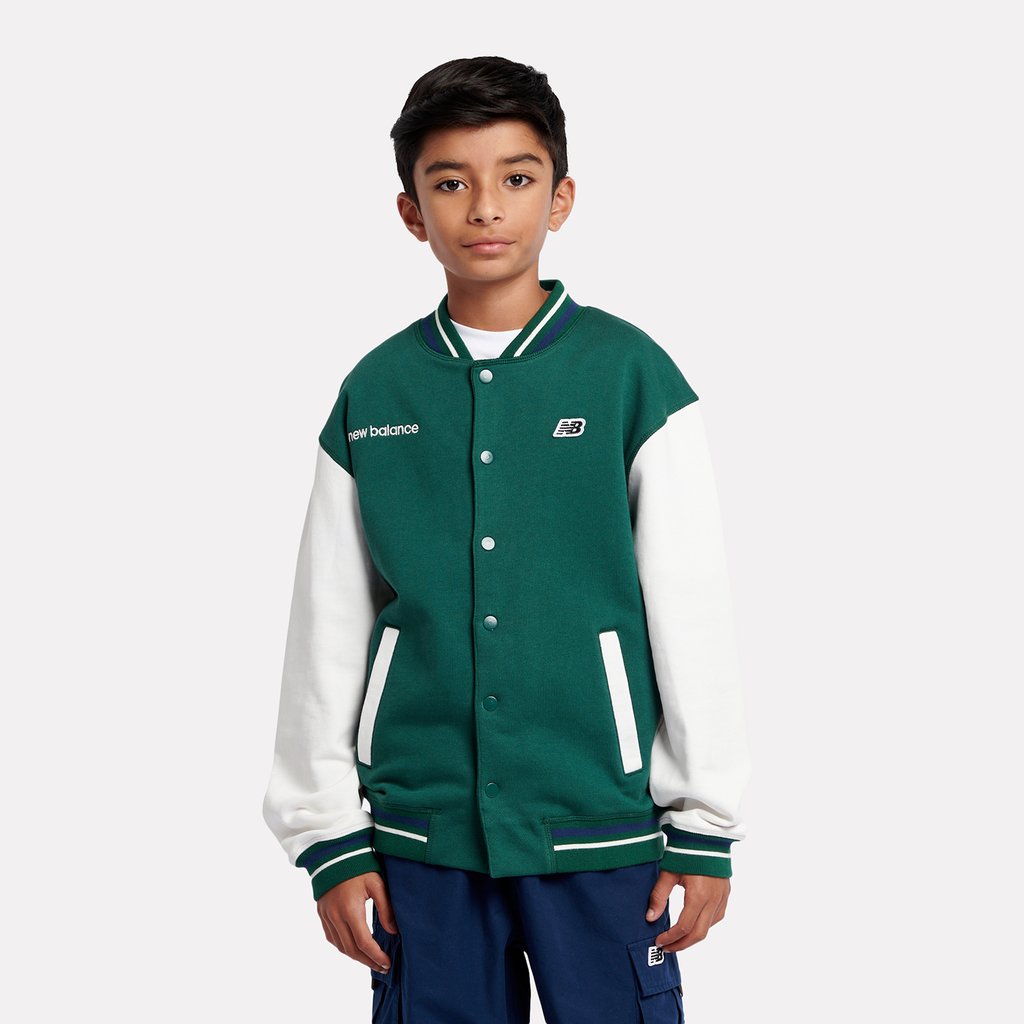 New Balance B NB Premium Loop Back Baseball Jacket  Jungen, grün, Grösse: 7-8 Years von New Balance