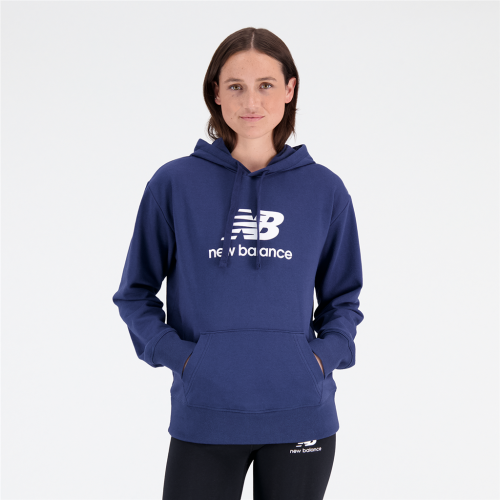 New Balance Damen Essentials Stacked Logo Hoodie - blau (Grösse: L) von New Balance