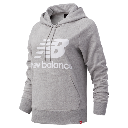 New Balance Damen Essentials Stacked Logo PO Hoodie - grau (Grösse: L) von New Balance