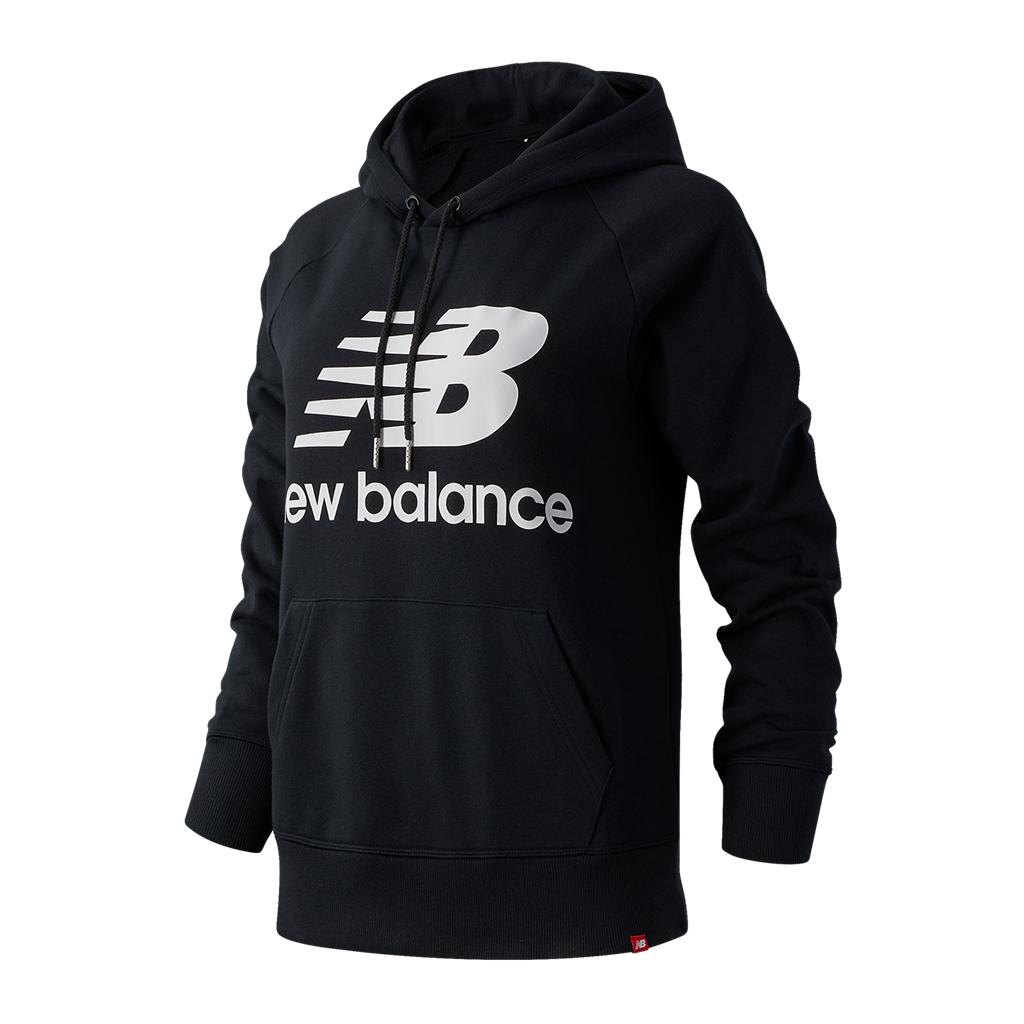 New Balance Damen Kapuzenpullover W Essentials Stacked Logo PO Hoodie, Schwarz, Relaxed Fit Fit, ideal für Freizeit & Reisen von New Balance