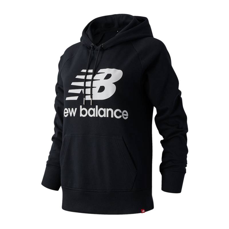 New Balance Damen Kapuzenpullover W Essentials Stacked Logo PO Hoodie, Schwarz, Relaxed Fit Fit, ideal für Freizeit & Reisen von New Balance