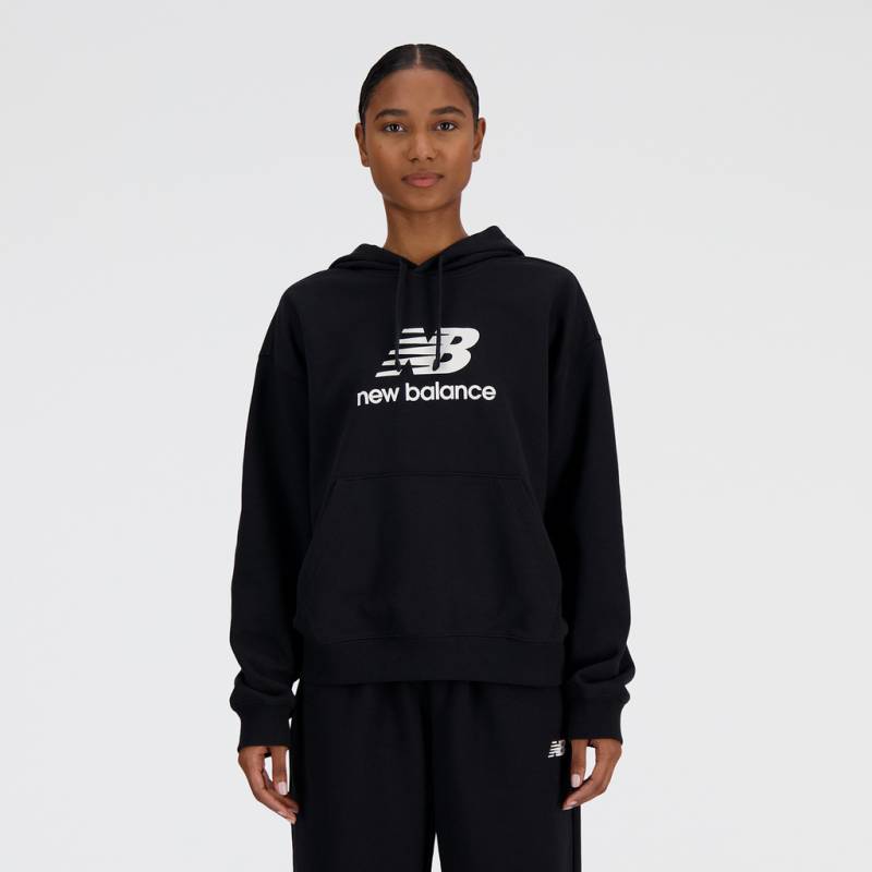 New Balance W Sport Essentials French Terry Stacked Logo Hoodie Oversized Fit Damen, schwarz, Grösse: XS von New Balance